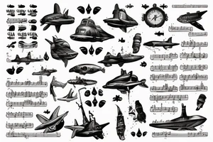 sheet music with submarines as notes tattoo idea