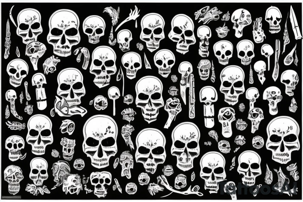 Numeric forest dark full of skulls long tattoo idea