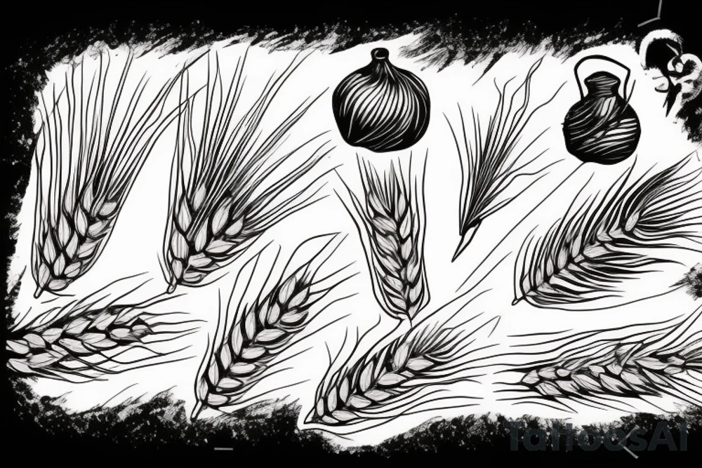 WHEAT SPIKET WITH BLOOD DRINKING tattoo idea