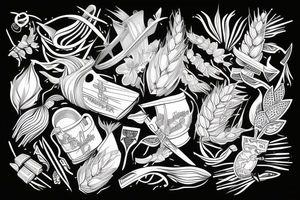 WHEAT SPIKET WITH BLOOD DRINKING tattoo idea