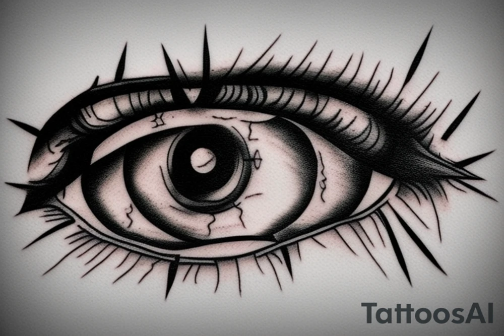 bloody eye with wheat spike reflection tattoo idea