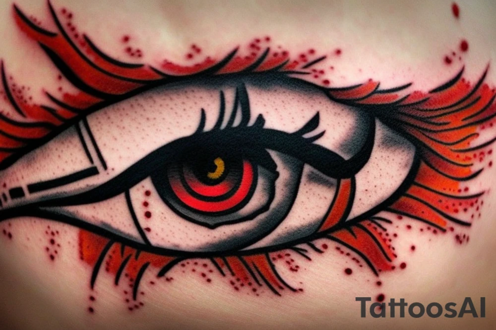bloody eye with wheat spike reflection tattoo idea