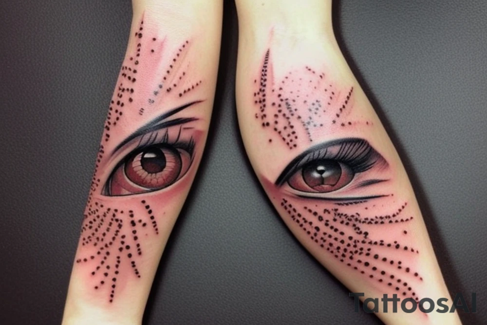 bloody eye with wheat spike reflection tattoo idea