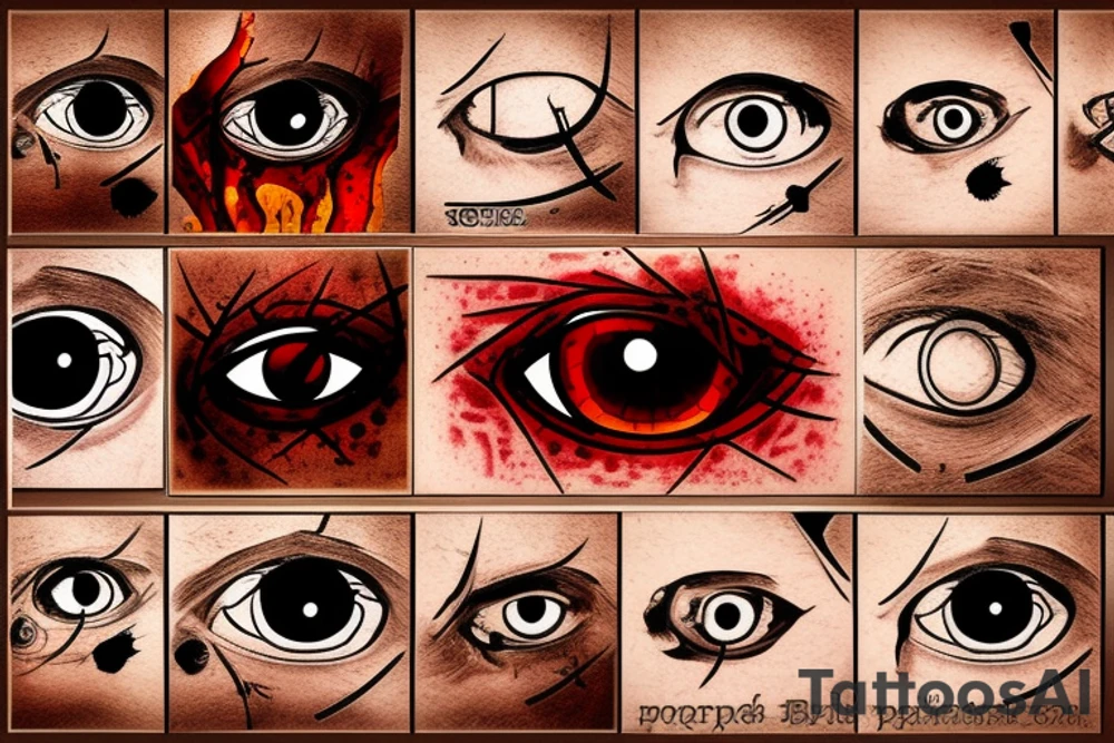 bloody eye with wheat spike reflection tattoo idea
