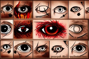 bloody eye with wheat spike reflection tattoo idea