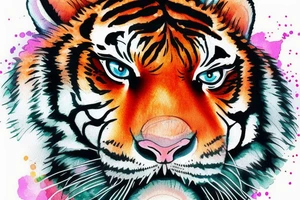 An animated tiger face.  Three dimensional.  That's very brightly colored and had great detail tattoo idea