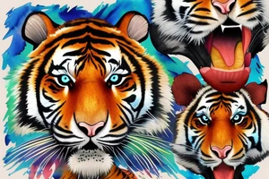An animated tiger face.  Three dimensional.  That's very brightly colored and had great detail tattoo idea