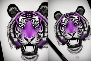 Orange and purple neon colored tiger face with regalia purple eyes tattoo idea