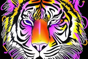 Orange and purple neon colored tiger face with regalia purple eyes tattoo idea