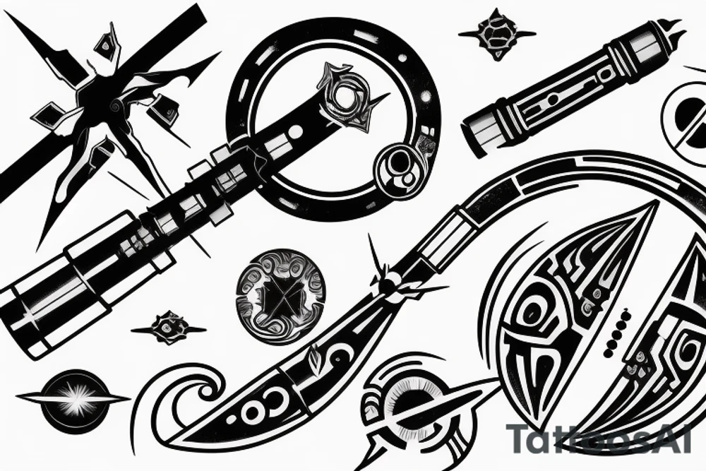 Lightsaber cross with moon circle tattoo idea