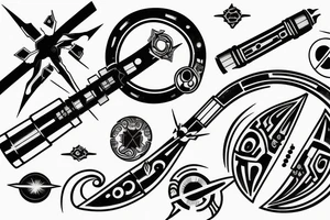 Lightsaber cross with moon circle tattoo idea