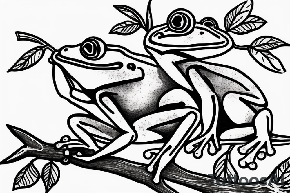 frog sitting on a tree branch, playing a guitar tattoo idea