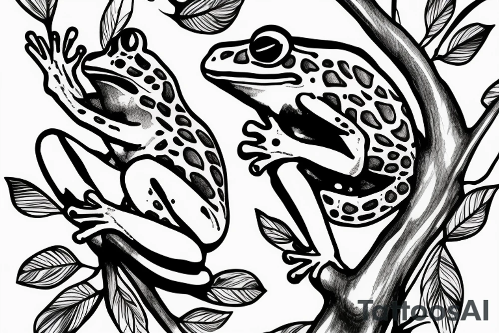 frog sitting on a tree branch, playing a guitar tattoo idea
