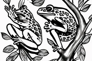 frog sitting on a tree branch, playing a guitar tattoo idea