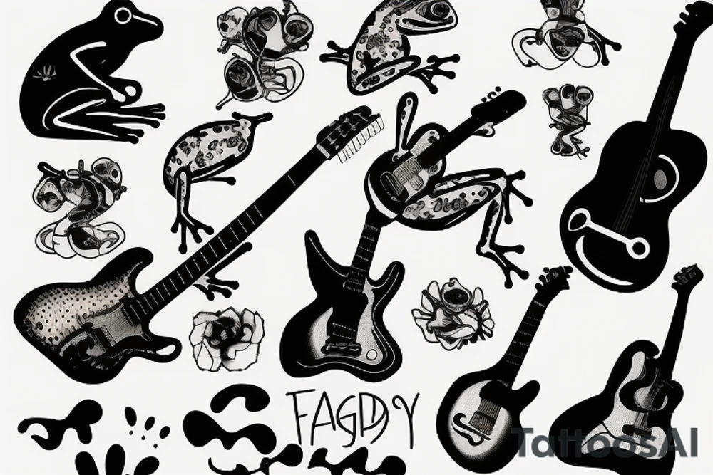 frog playing a guitar tattoo idea