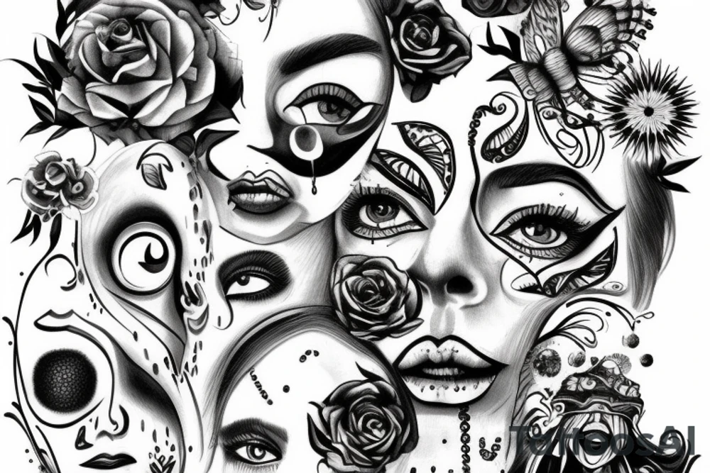 A face with thoughts coming out of it tattoo idea