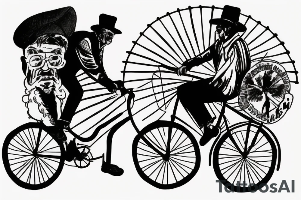 Grandfather on bicycle wearing a hat riding into the sunset tattoo idea