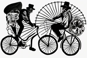 Grandfather on bicycle wearing a hat riding into the sunset tattoo idea