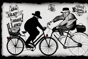 Grandfather on bicycle wearing a hat riding into the sunset tattoo idea