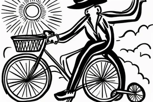 Man on bicycle wearing a hat riding into the sunset tattoo idea