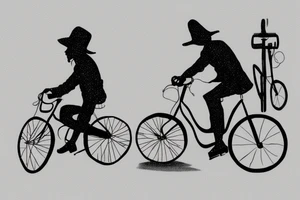 Man on bicycle wearing a hat riding into the sunset tattoo idea