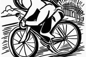 Man on bicycle wearing a hat riding toward the sunset tattoo idea