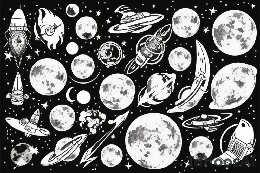 Wonderland Space moon ship tattoo idea