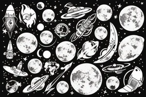 Wonderland Space moon ship tattoo idea