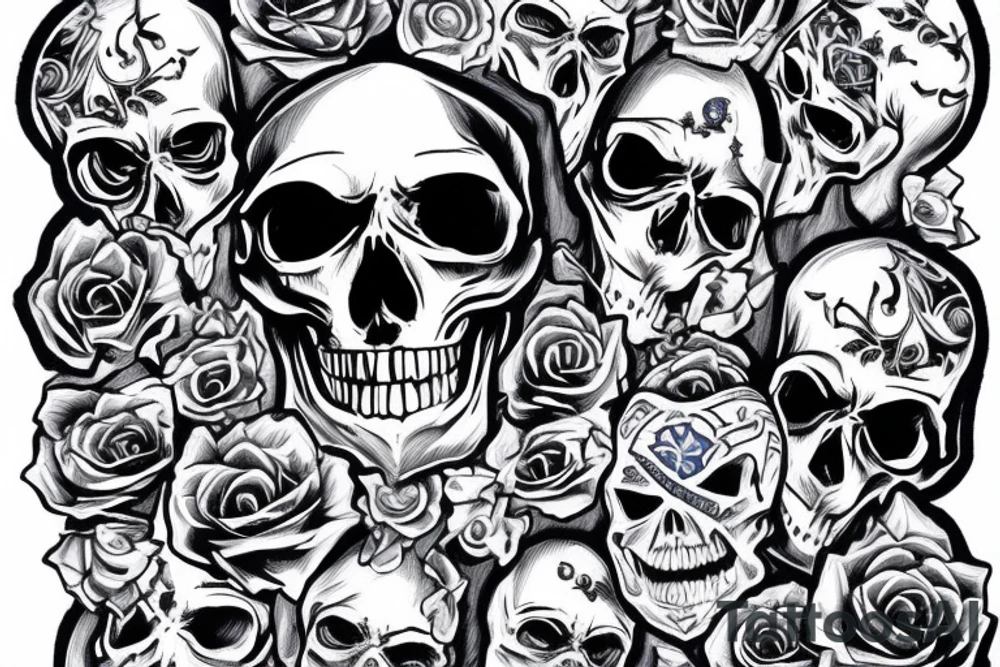 Epic skull with true blue flames tattoo idea