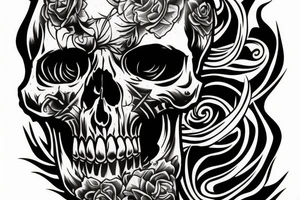 Epic skull with true blue flames tattoo idea