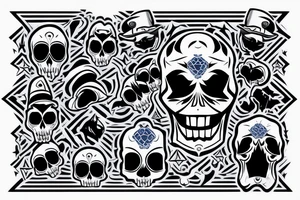 Rare style skull  with vampire teeth with true blue flames around it tattoo idea
