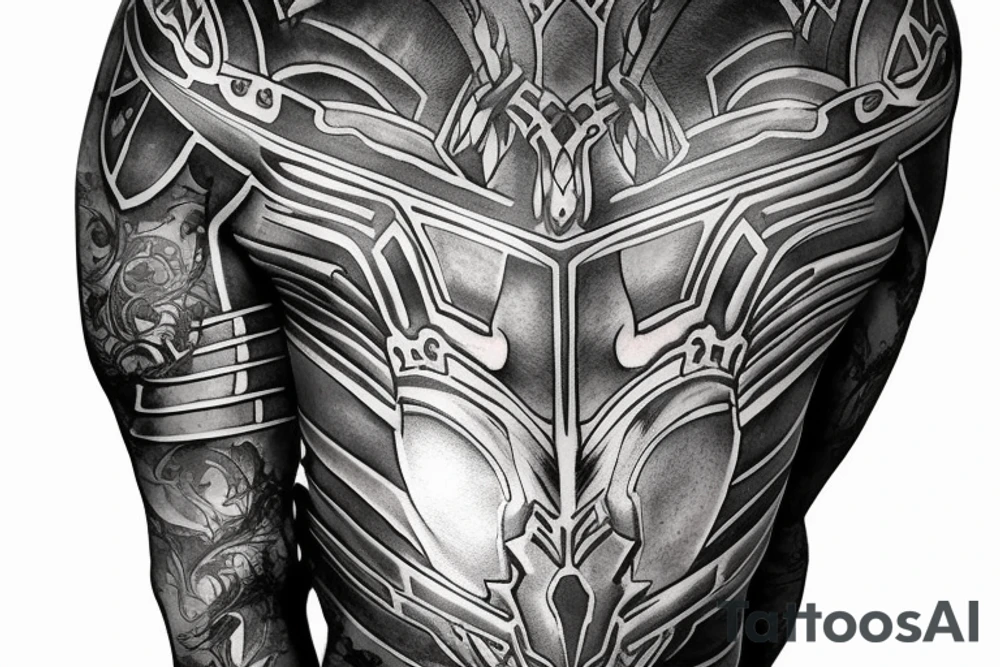 Metal armor shoulder pad with engravings tattoo idea