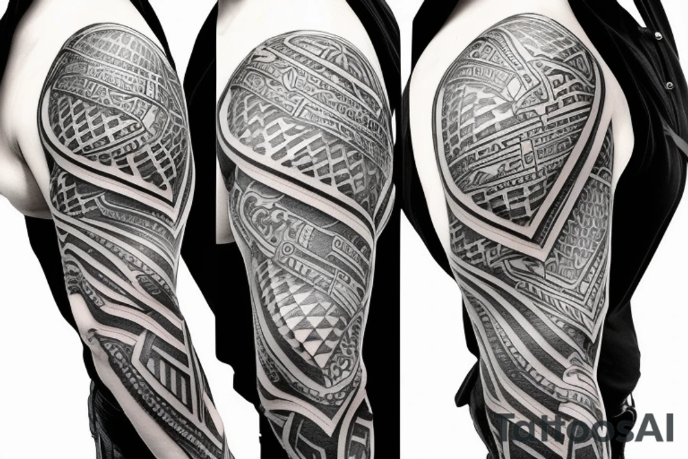 Metal armor shoulder pad with engravings tattoo idea