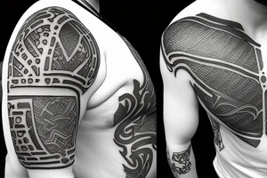 Metal armor shoulder pad with engravings tattoo idea