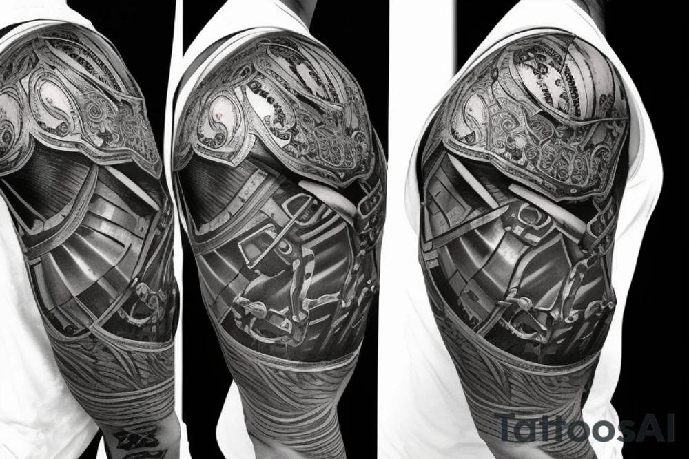 Metal armor shoulder pad with engravings tattoo idea