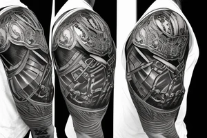 Metal armor shoulder pad with engravings tattoo idea