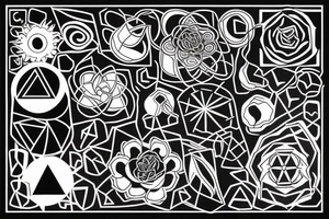 plants that intertwine with geometric shapes in black and red colors tattoo idea