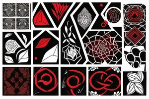plants that intertwine with geometric shapes in black and red colors tattoo idea