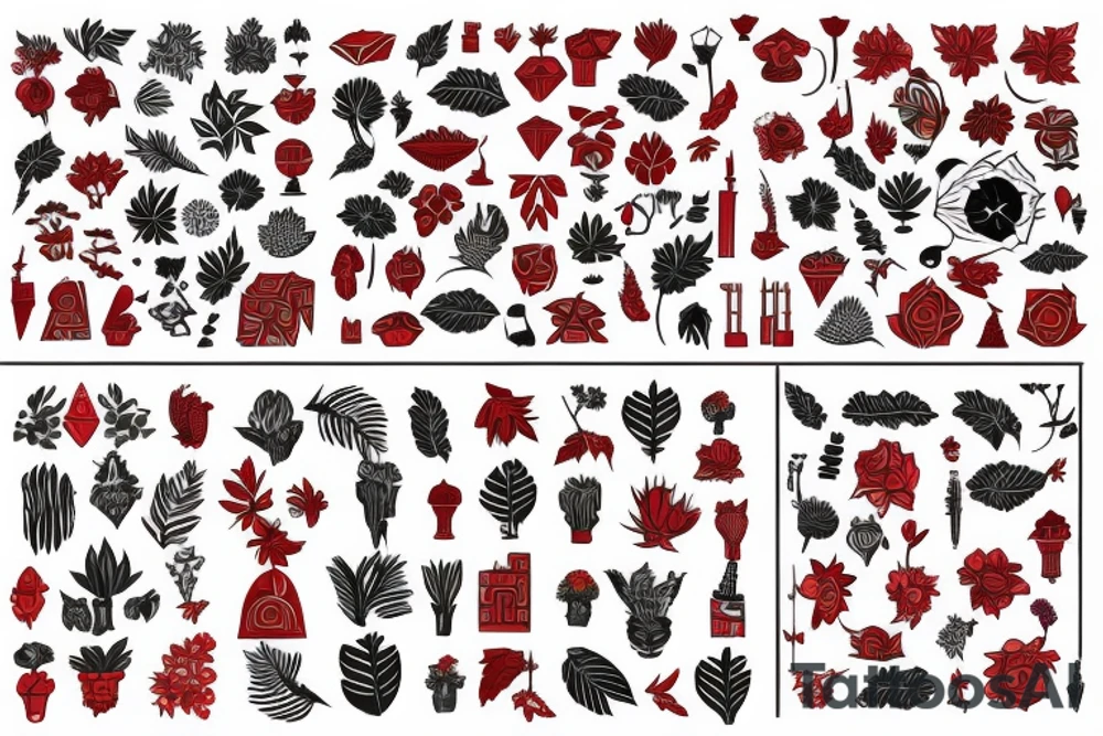Plant maze in red colors tattoo idea