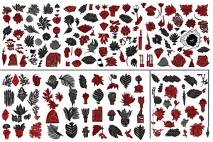 Plant maze in red colors tattoo idea