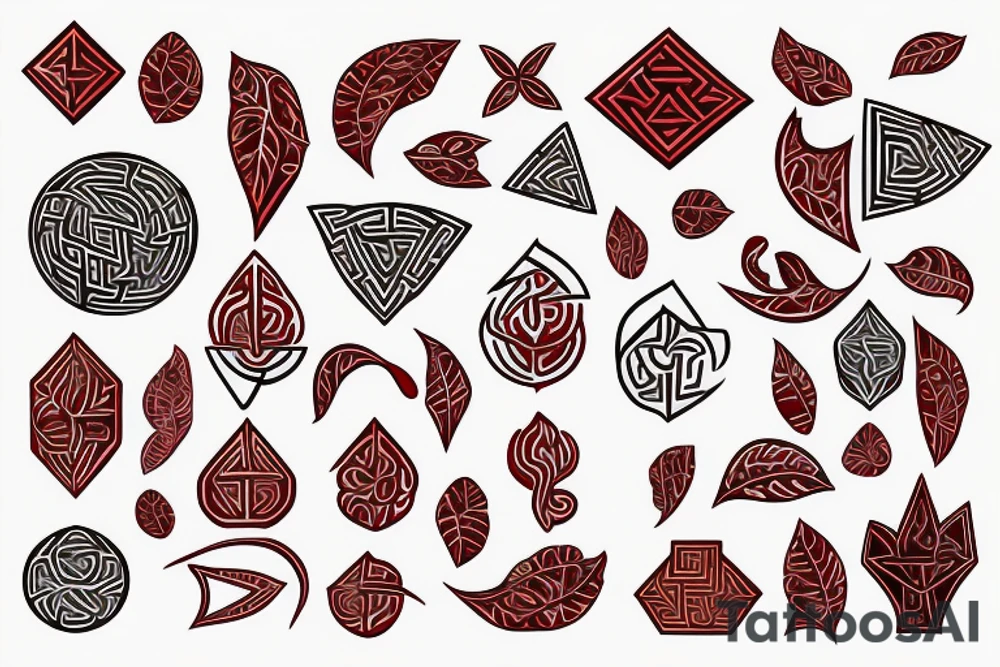 Plant maze in red colors tattoo idea