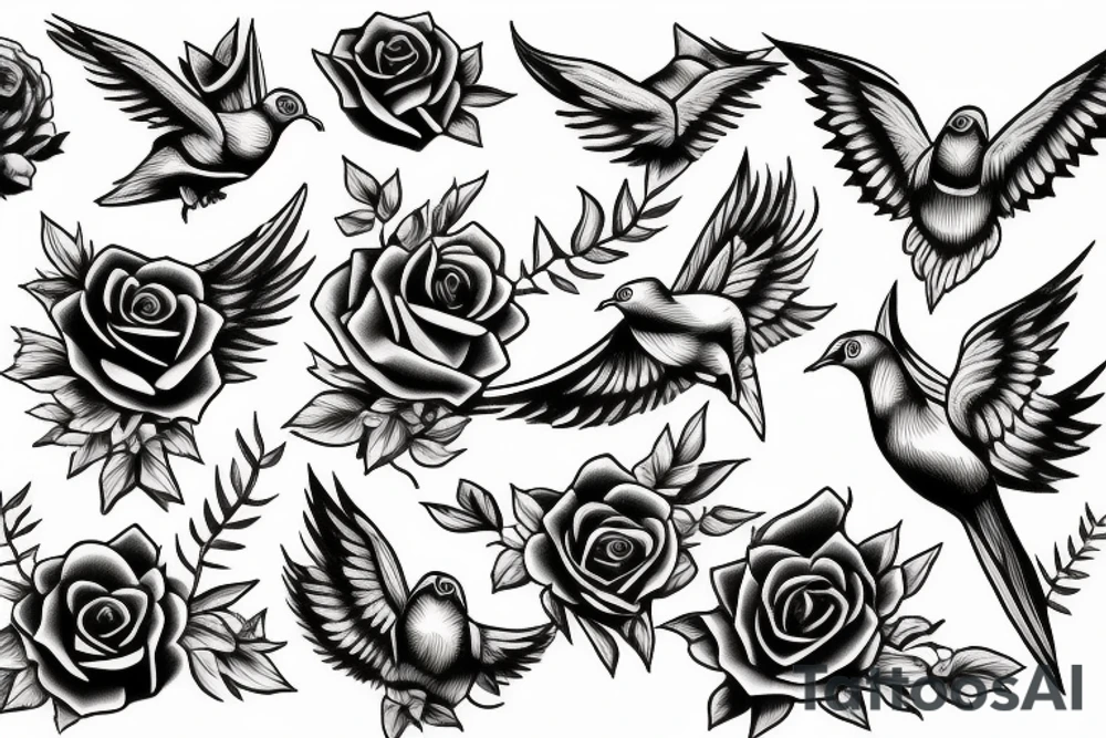 doves and roses tattoo idea