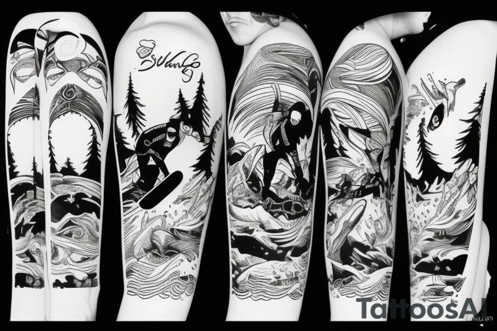 Snowboarding diving running tattoo idea