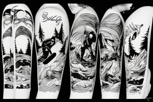 Snowboarding diving running tattoo idea