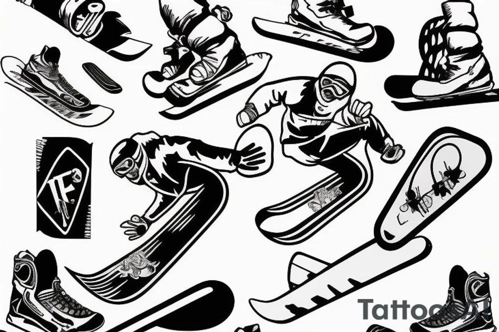 Snowboarding diving running tattoo idea