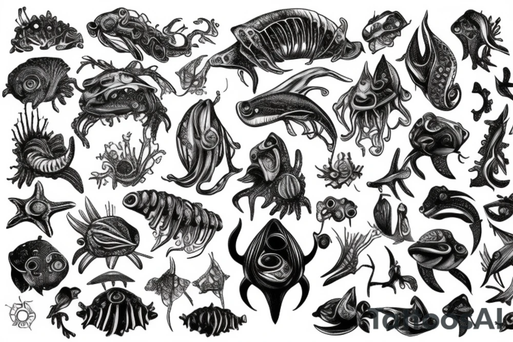 Organic deep sea creature with machine parts tattoo idea Organic deep sea creature with machine parts tattoo idea