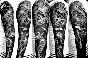 Organic deep sea creature with machine parts tattoo idea