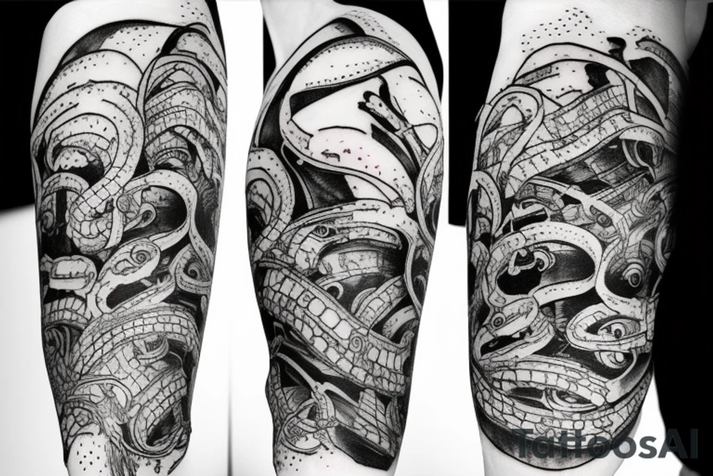 Organic deep sea creature with machine parts tattoo idea