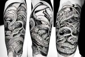 Organic deep sea creature with machine parts tattoo idea