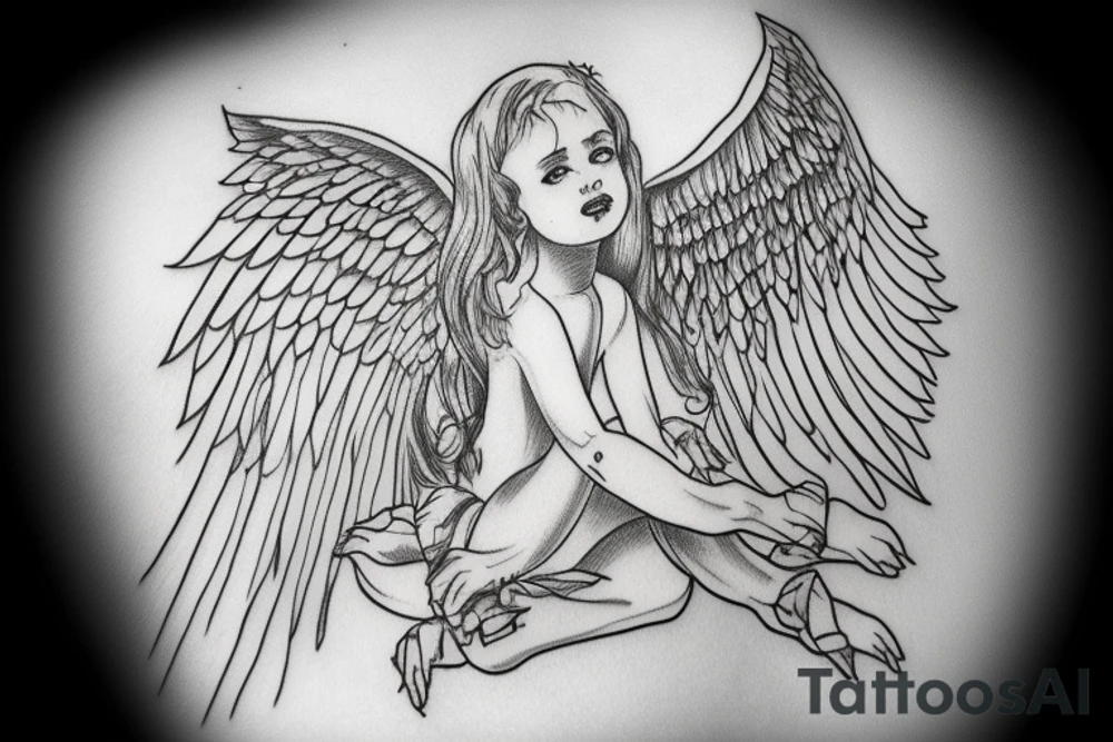 an angel with wings falls backwards tattoo idea